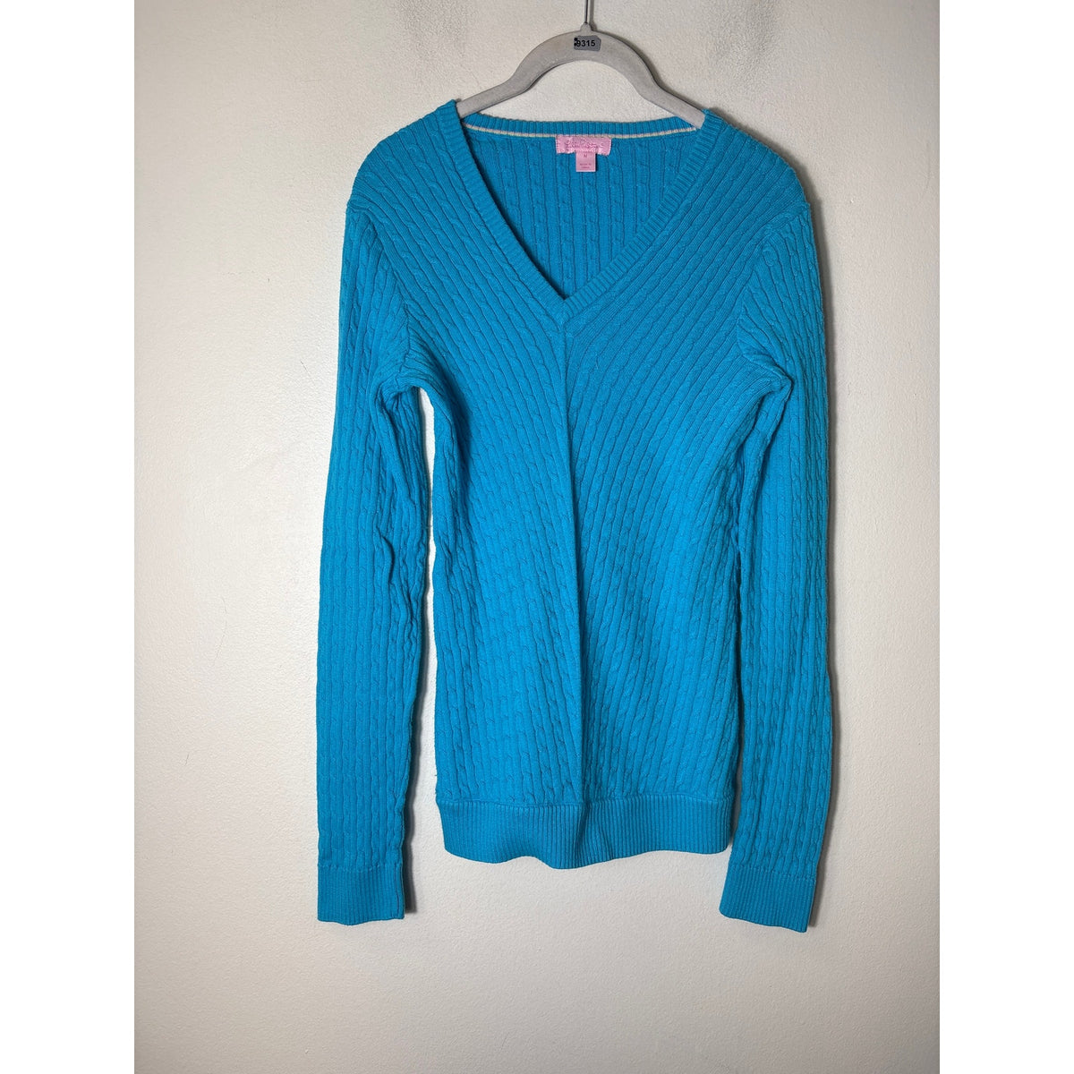 Lilly Pulitzer Bright Teal Long Sleeve Cotton Cable Knit Sweater Sz M