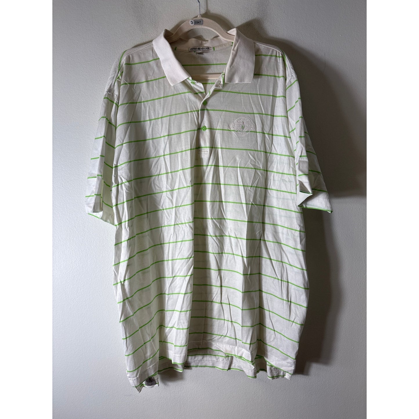Mens Peter Millar White With Lime Green Stripe Polo Sz XXL