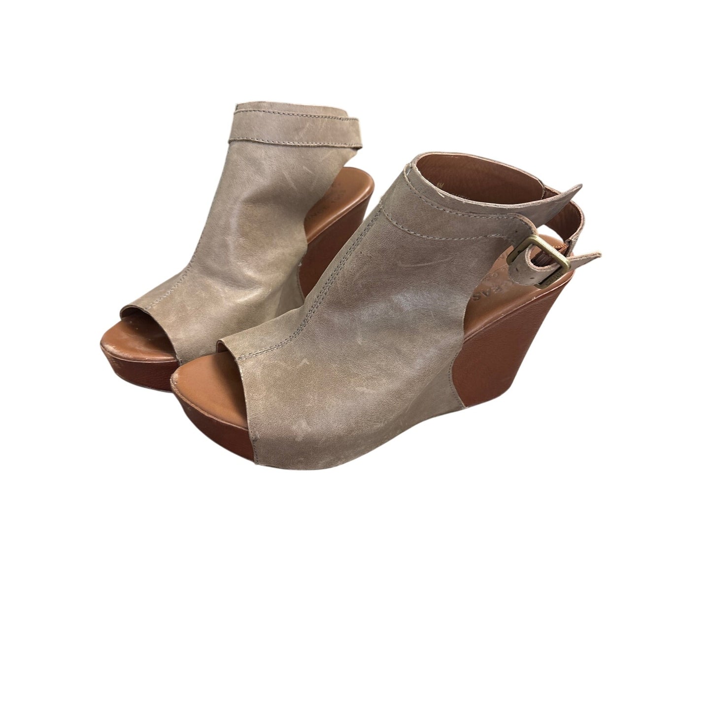 Kork Ease Gray Peep Toe Leather Wedges Sz 8