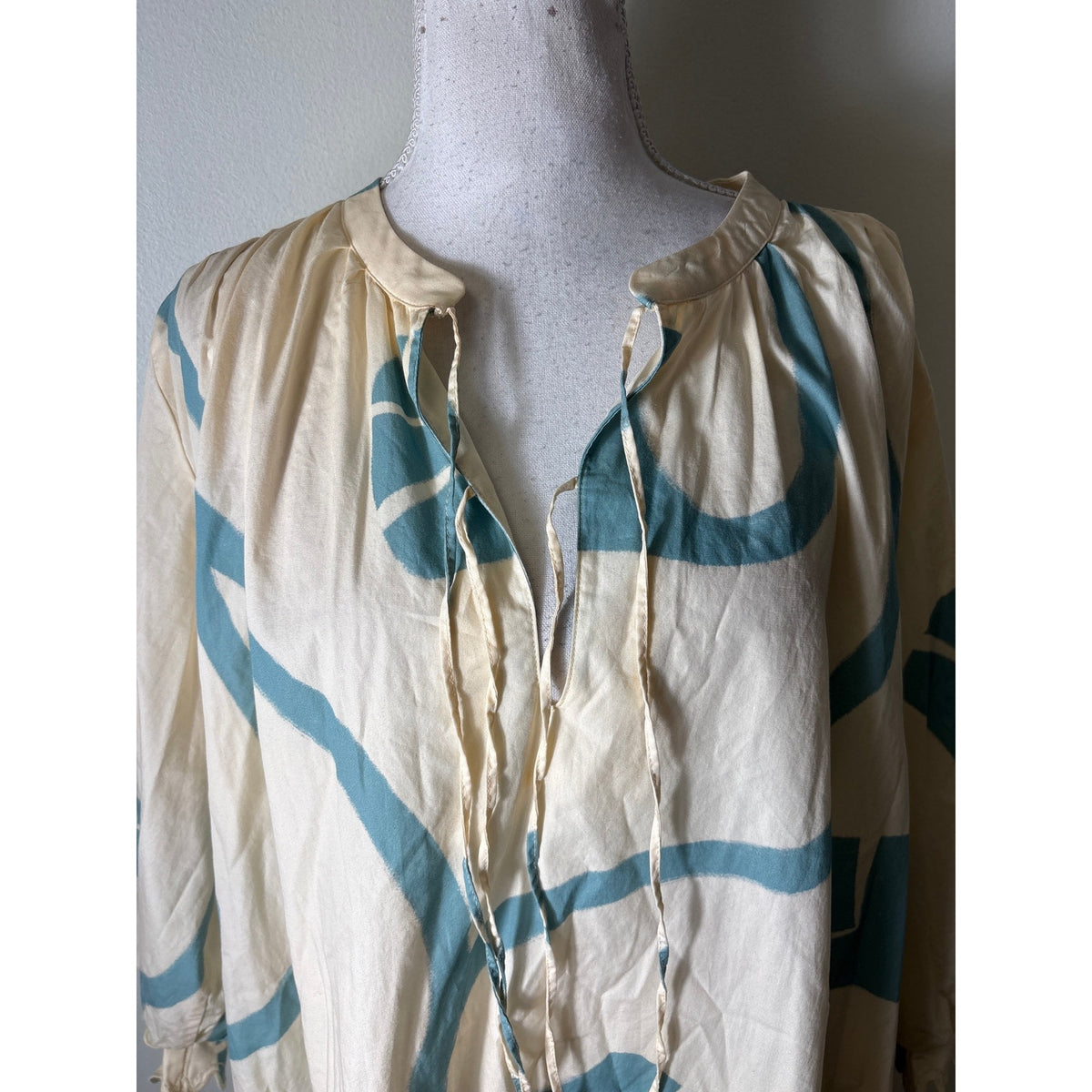 Agua Bendita Teal and Cream Colonial Geometria Dress Sz L