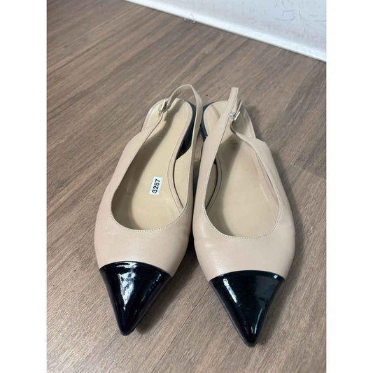 M.Gemi Nude Slingback Flats with Black Patent Toe Sz 38.5 (7.5)
