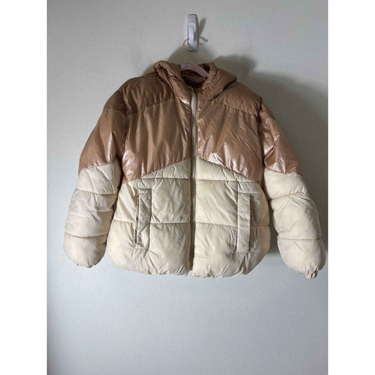 Girls Zara Tan Color Block Long Sleeve Puffy Jacket Sz 9