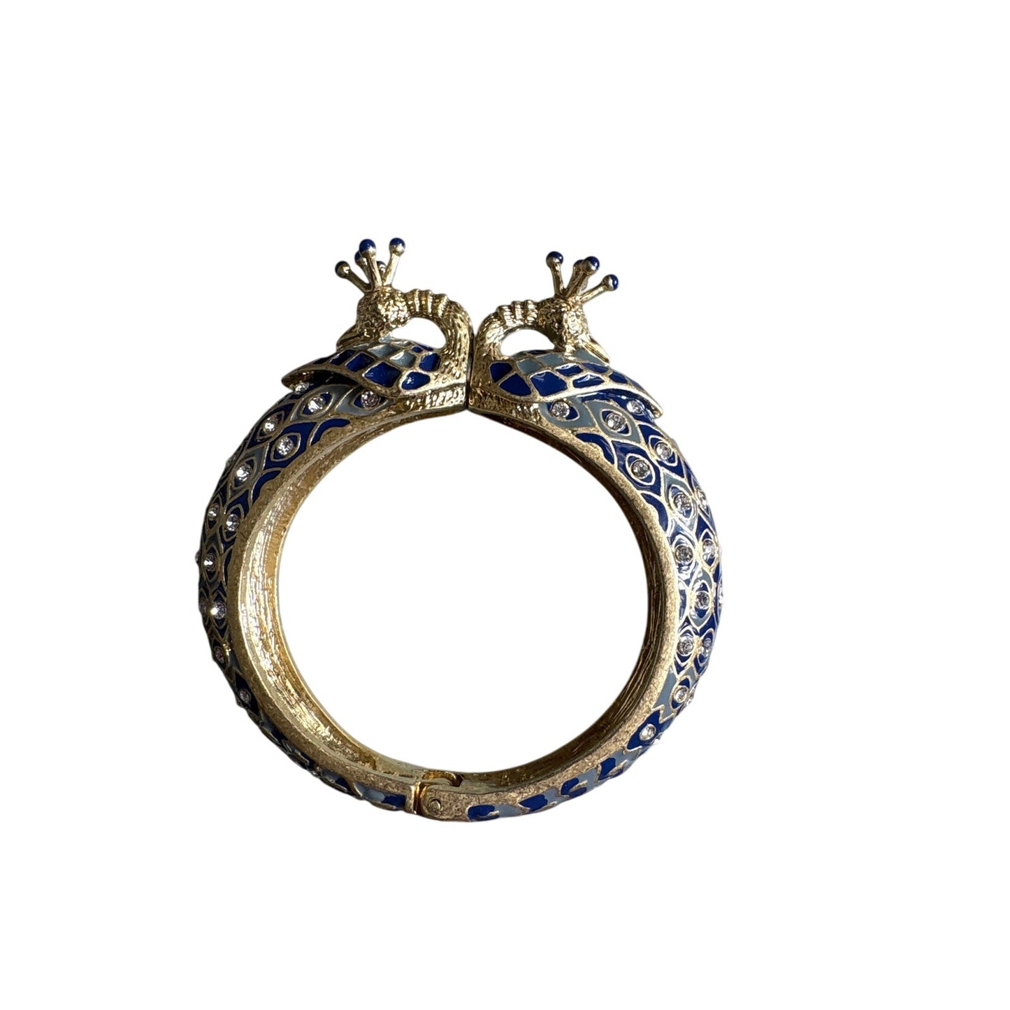 Vintage Gold Plated Peacock Bangle with Faux Saphires and Diamonds