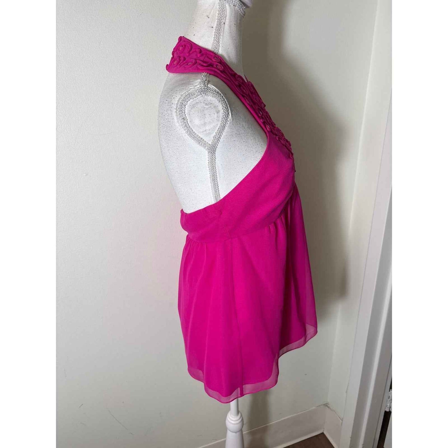 Tibi Hot Pink Silk Halter Backless Special Occasion Top Sz 4