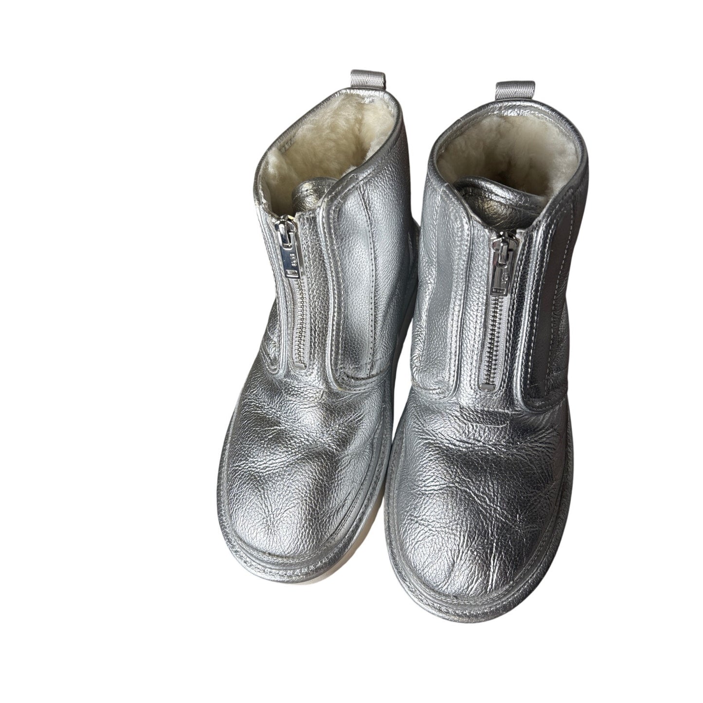 Ugg Metallic Silver Platform Fur Lined Platform Boots Sz 8