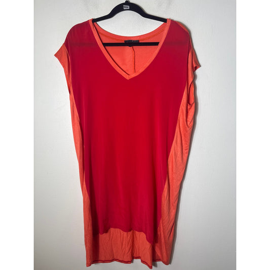 Glam Red Orange Mixed Media Colorblock Shift Dress Sz M