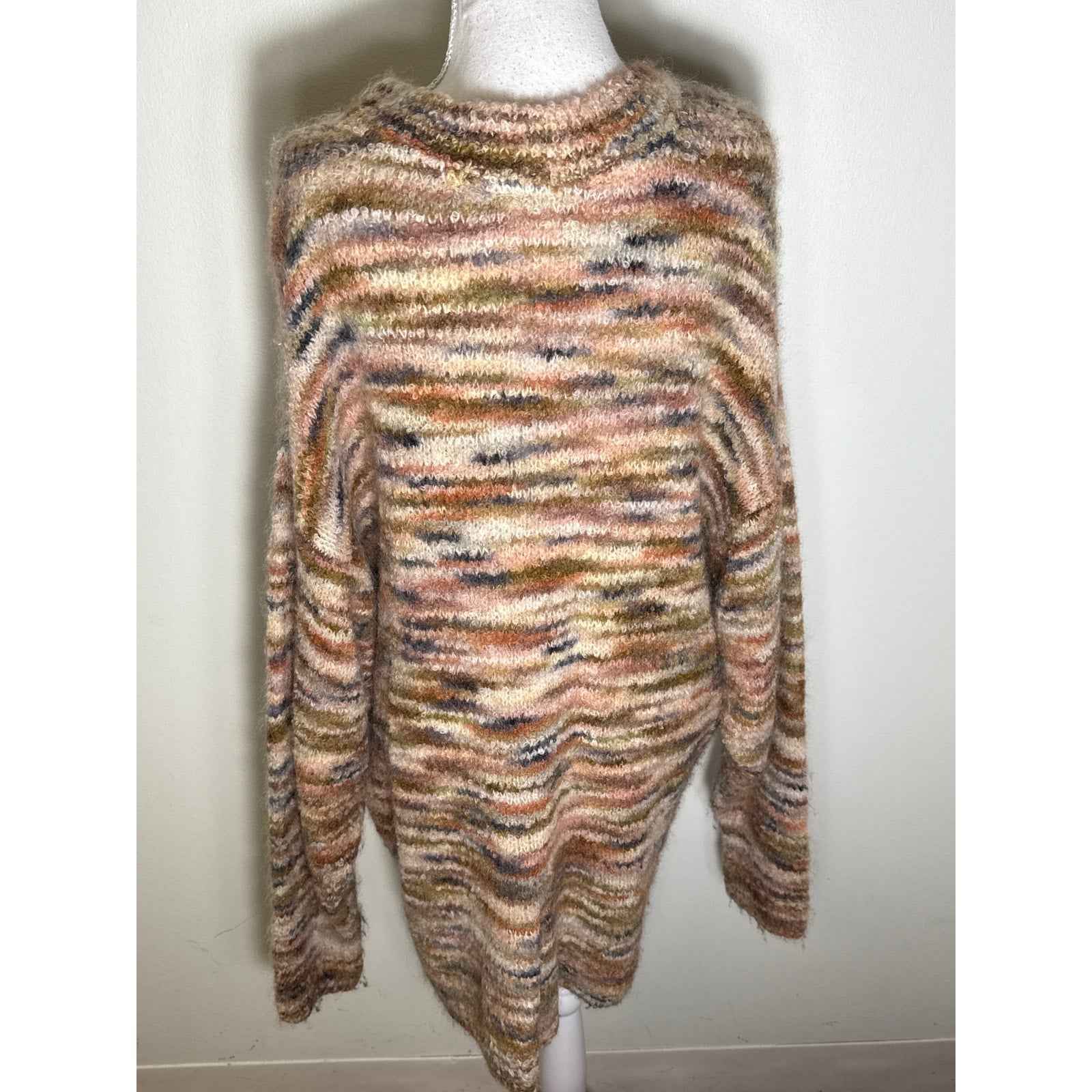Free People Muted Multicolor Long Sleeve Oversized Sweater Sz S