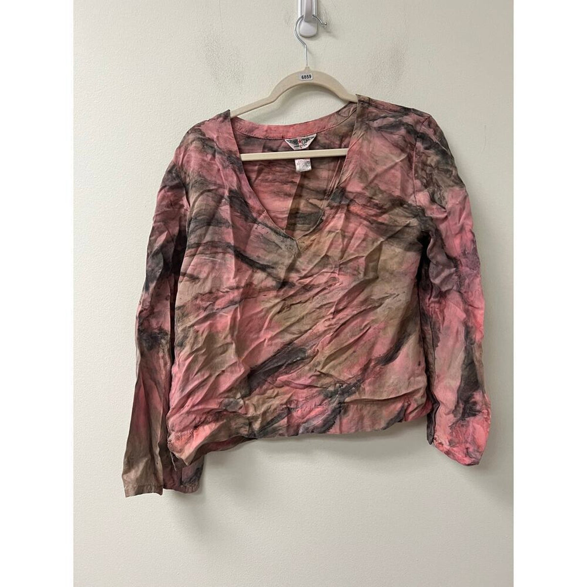 Forever 21 Pink and Gray Long Sleeve Blouse Small