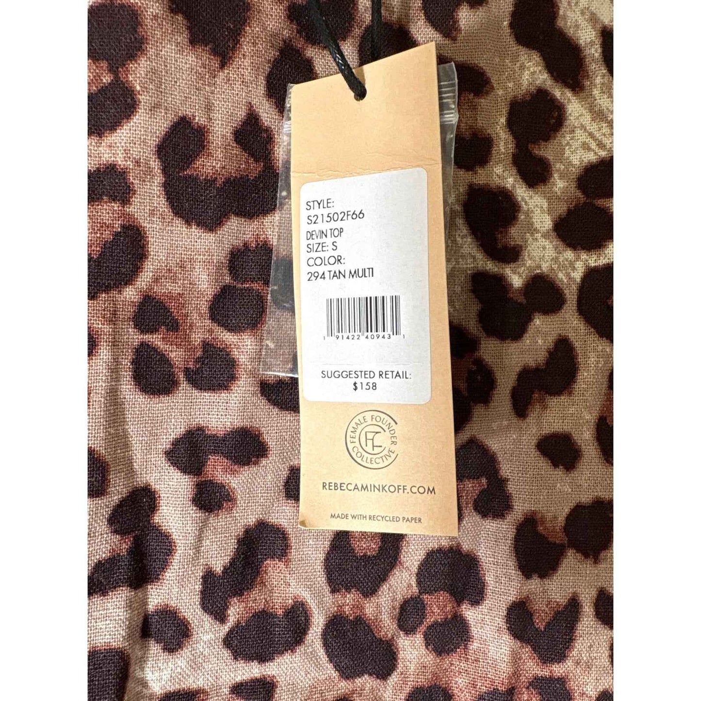 NWT Rebecca Minkoff Tan Cheetah Half Puff Sleeve "Devin Top" Sz S