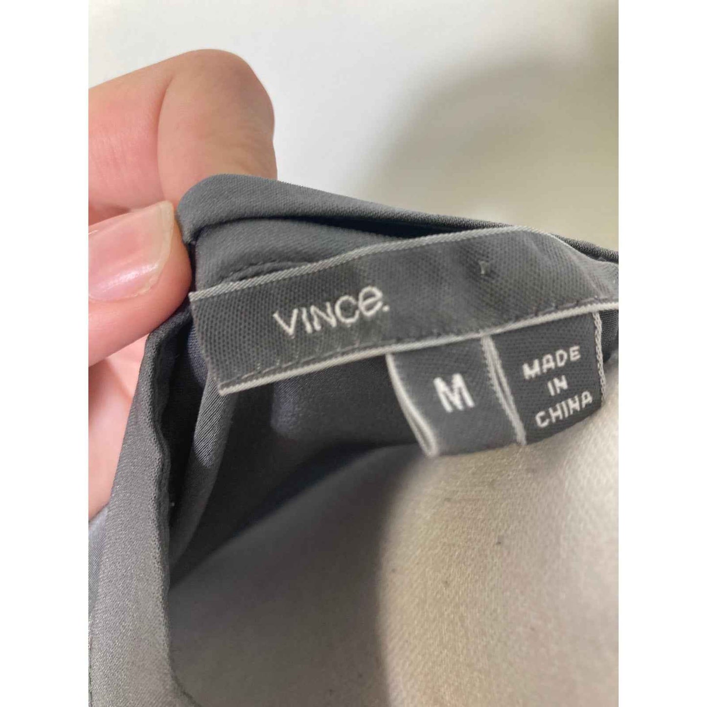 Vince Gray Long Sleeve V-Neck Silk Tunic Style Shirt Sz M