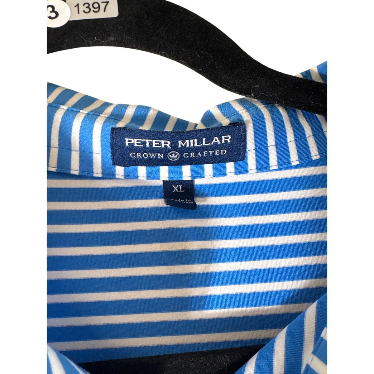 Peter Millar Blue and White Strip Golf Shirt Polo Sz XL
