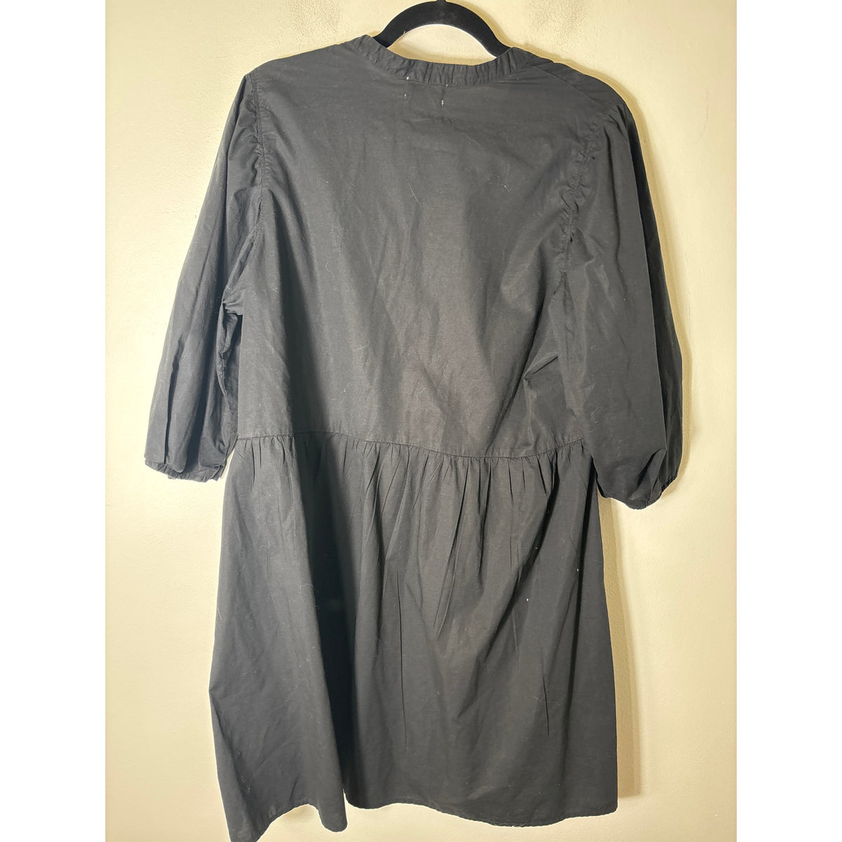 Nation Los Angeles Black 3/4 Sleeve Cotton V-Neck Dress Sz M
