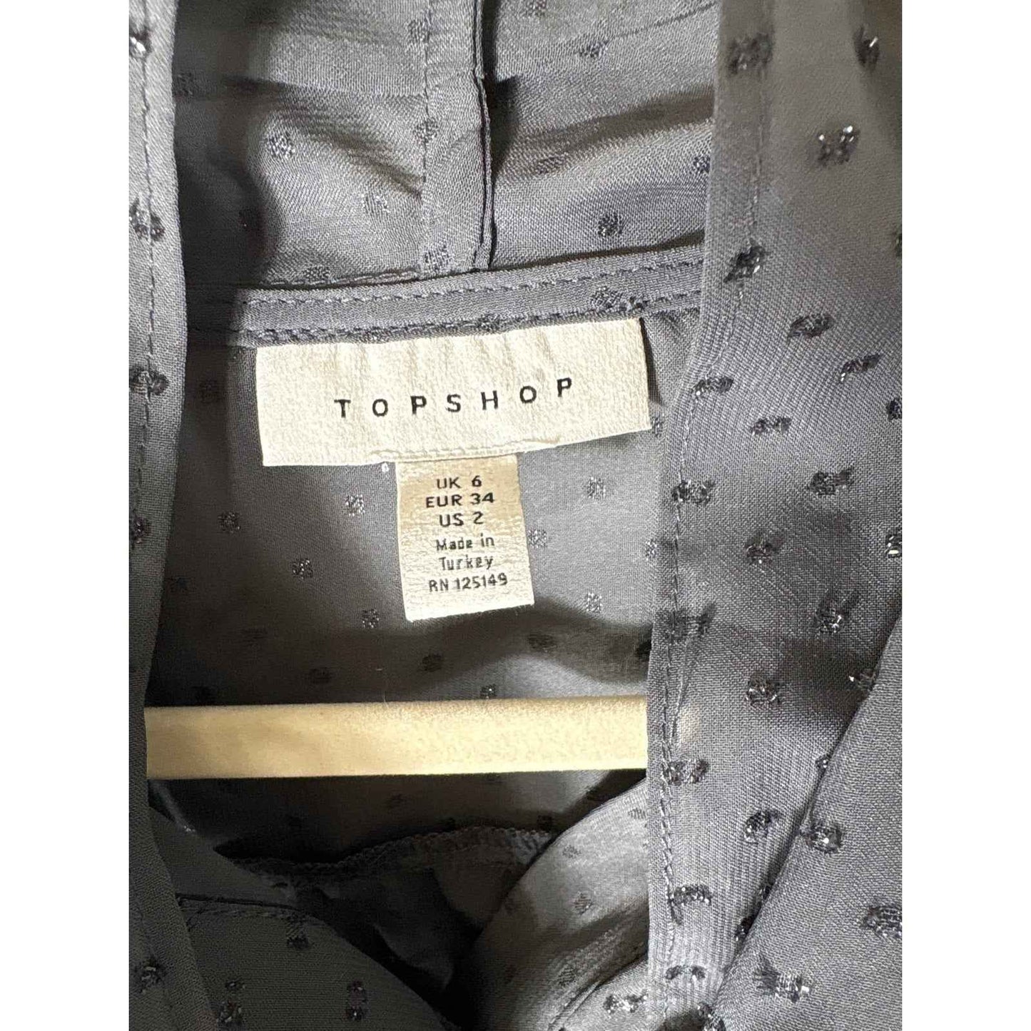Top Shop Gray Long Boho Sleeve Sheer Button Up Top Sz 2