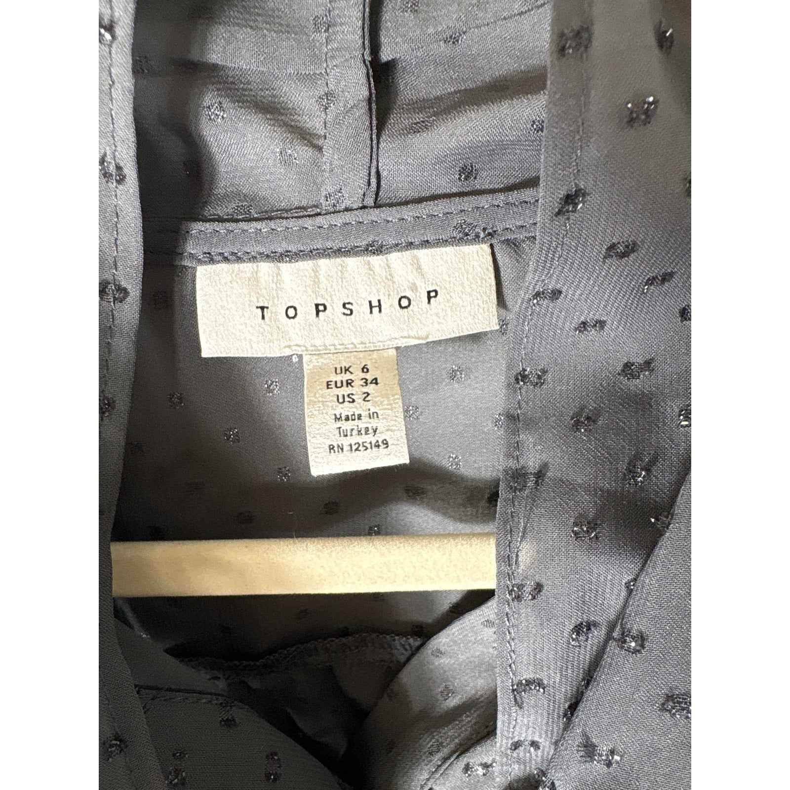 Top Shop Gray Long Boho Sleeve Sheer Button Up Top Sz 2