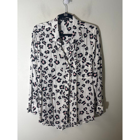 Velvet Heat White with Pink an Black Cheetah Print Button Up Shirt Sz L