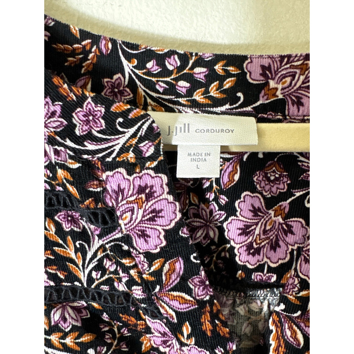 J.Jill Black and Purple Floral Corduroy Top Sz L