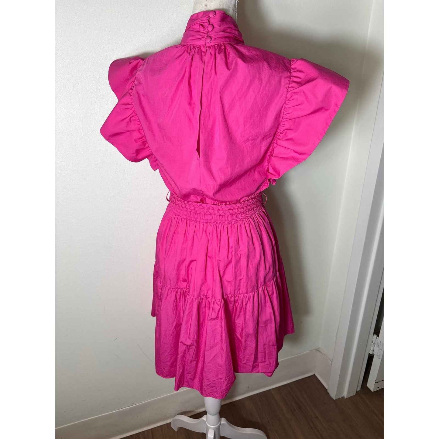 Derek Lam IO Crosby Hot Pink Flutter Sleeve Cotton Knee Length Dress Sz 0