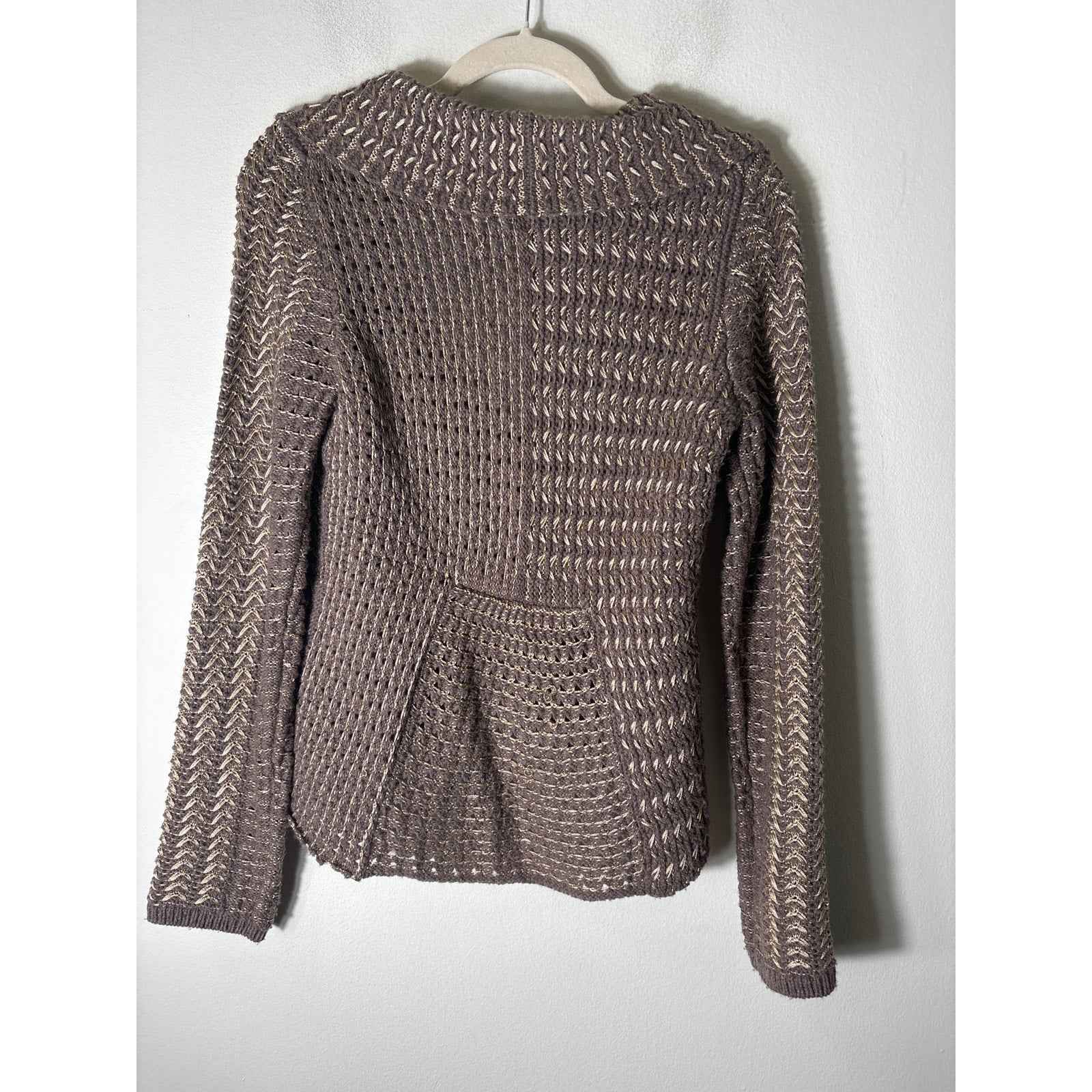 Charlie and Robin Brown Knit Open Cardigan Sweater with Gold Threading Sz S