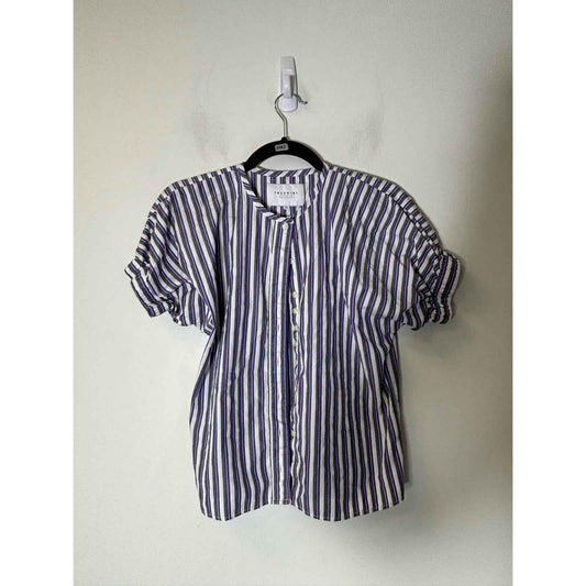 The Shirt Rochelle Behrens Purple Green Stripe  Cotton Button Up Shirt Sz XS