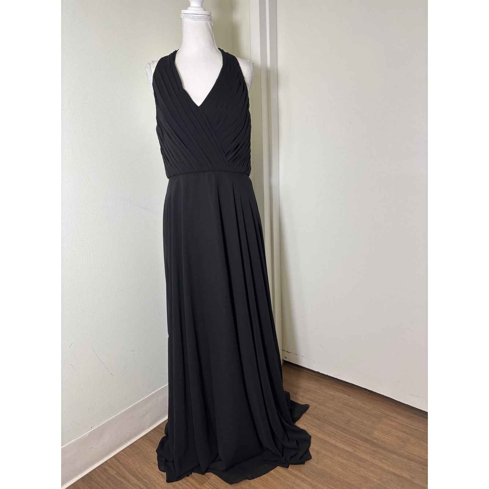NWT Morilee Black Sleeveless Halter Style Ball Gown with Pleated Bodice Sz 14