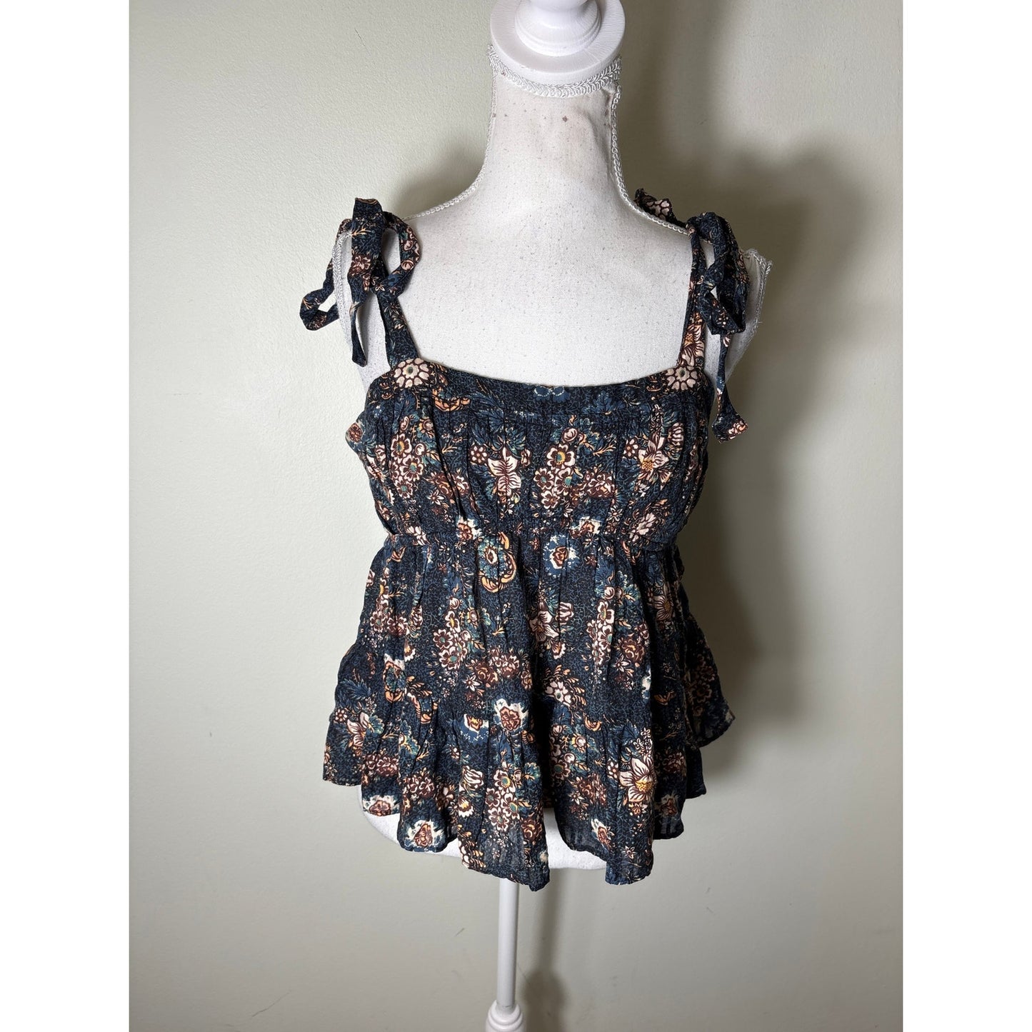 Ulla Johnson Dark Blue Cotton Shoulder Tie Top Sz 4