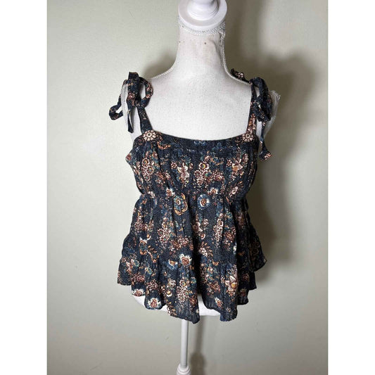 Ulla Johnson Dark Blue Cotton Shoulder Tie Top Sz 4