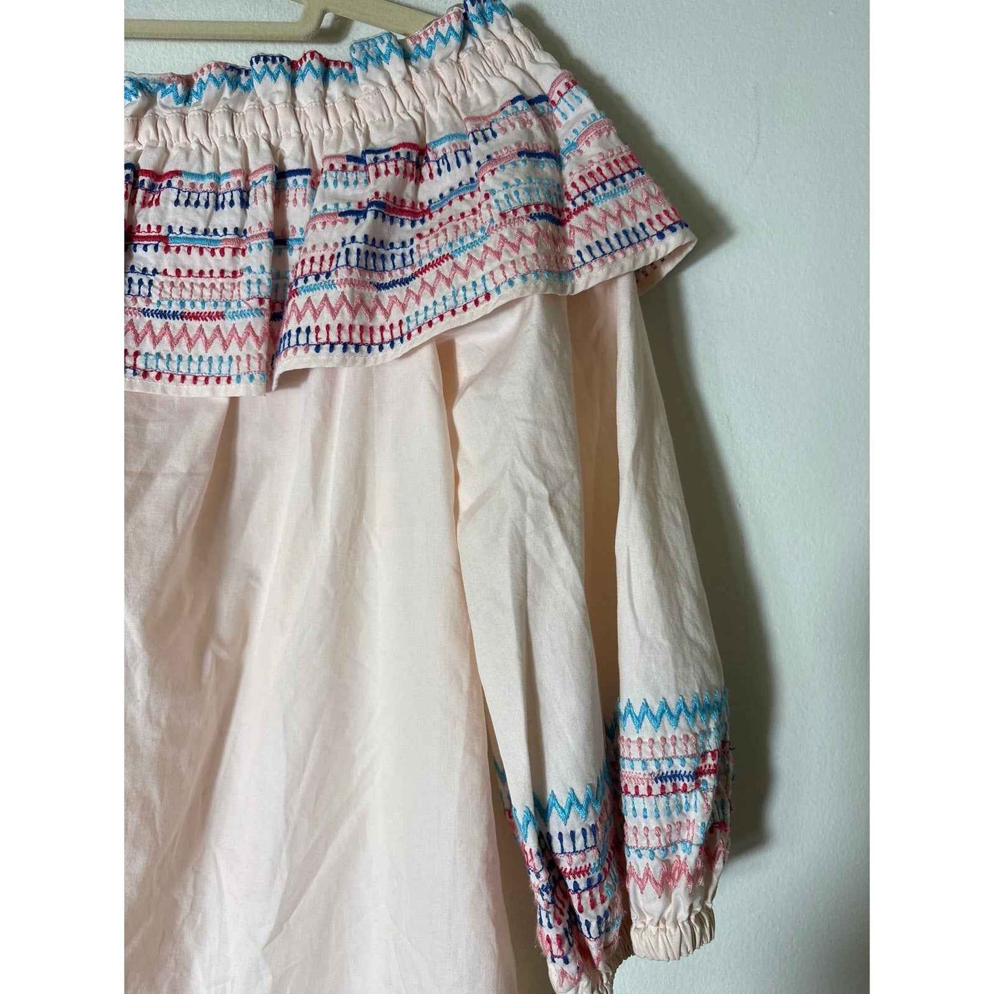 Parker Blush Pink Embroidered 3/4 Puff Sleeve Cotton Top Sz XS