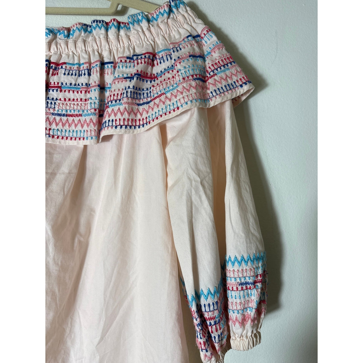 Parker Blush Pink Embroidered 3/4 Puff Sleeve Cotton Top Sz XS