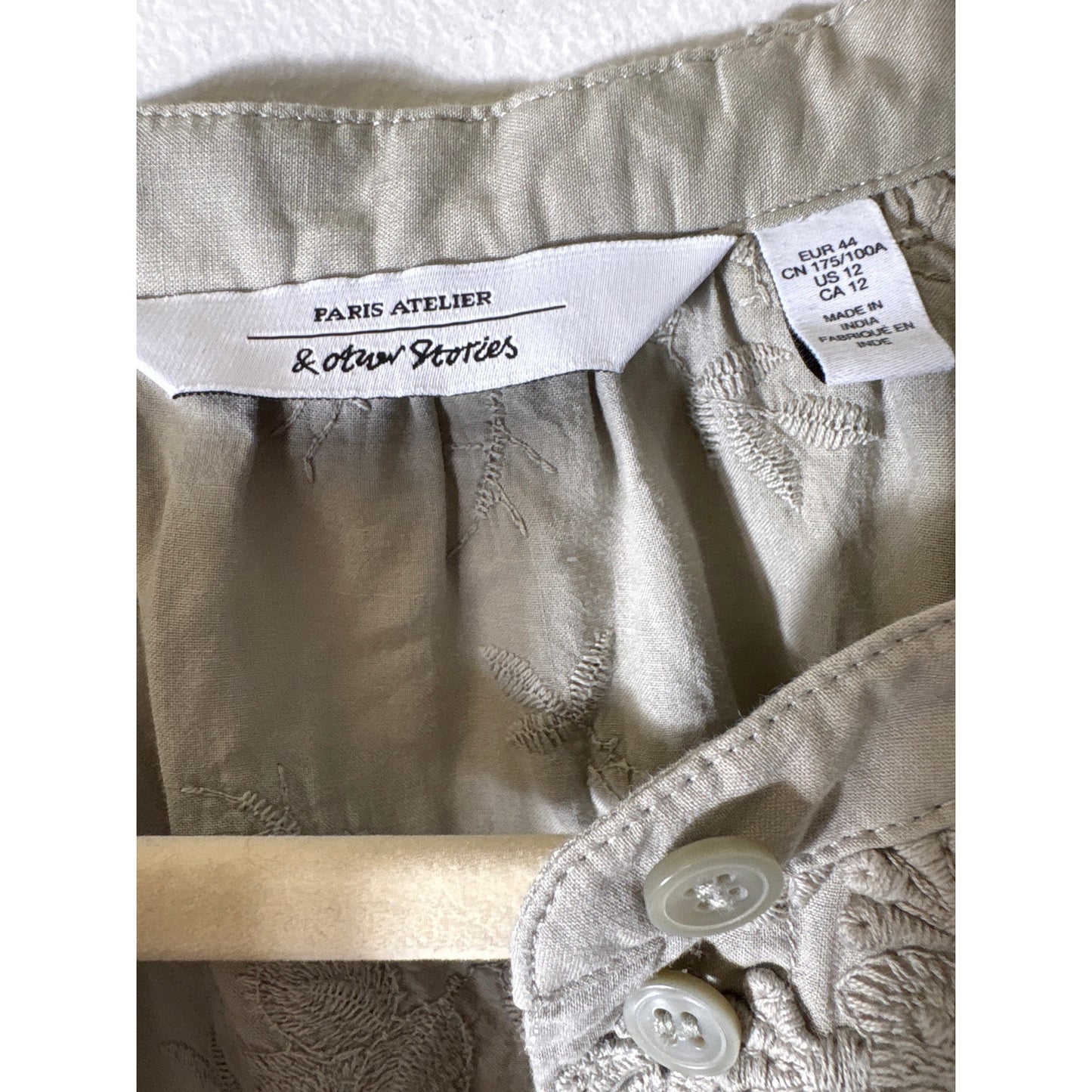 Paris Atelier & Other Stories Sage Applique Long Sleeve Top Sz 12