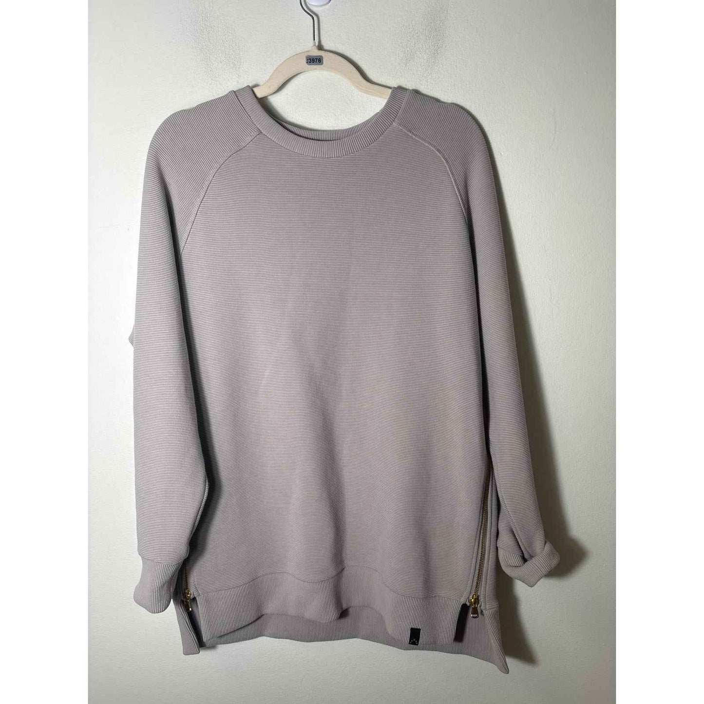 Varley Gray Ribbed Long Sleeve Cotton Blend Shirt with Side Zip Sz M