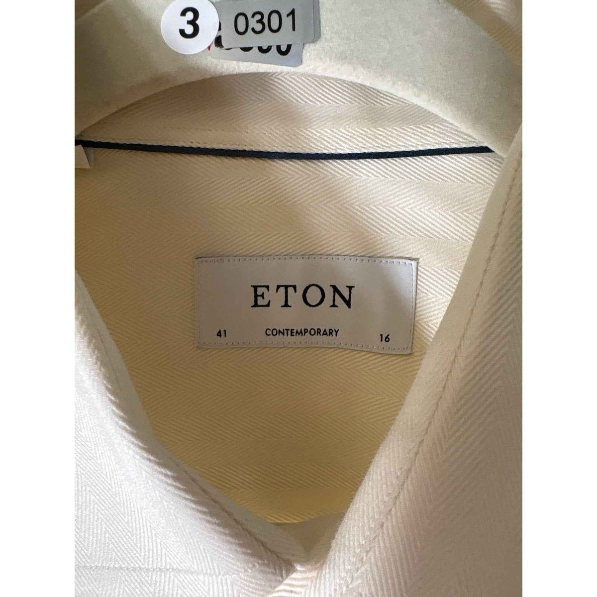 Mens Eton Cream Houndstooth Textured Button Up Dress Shirt Sz 41