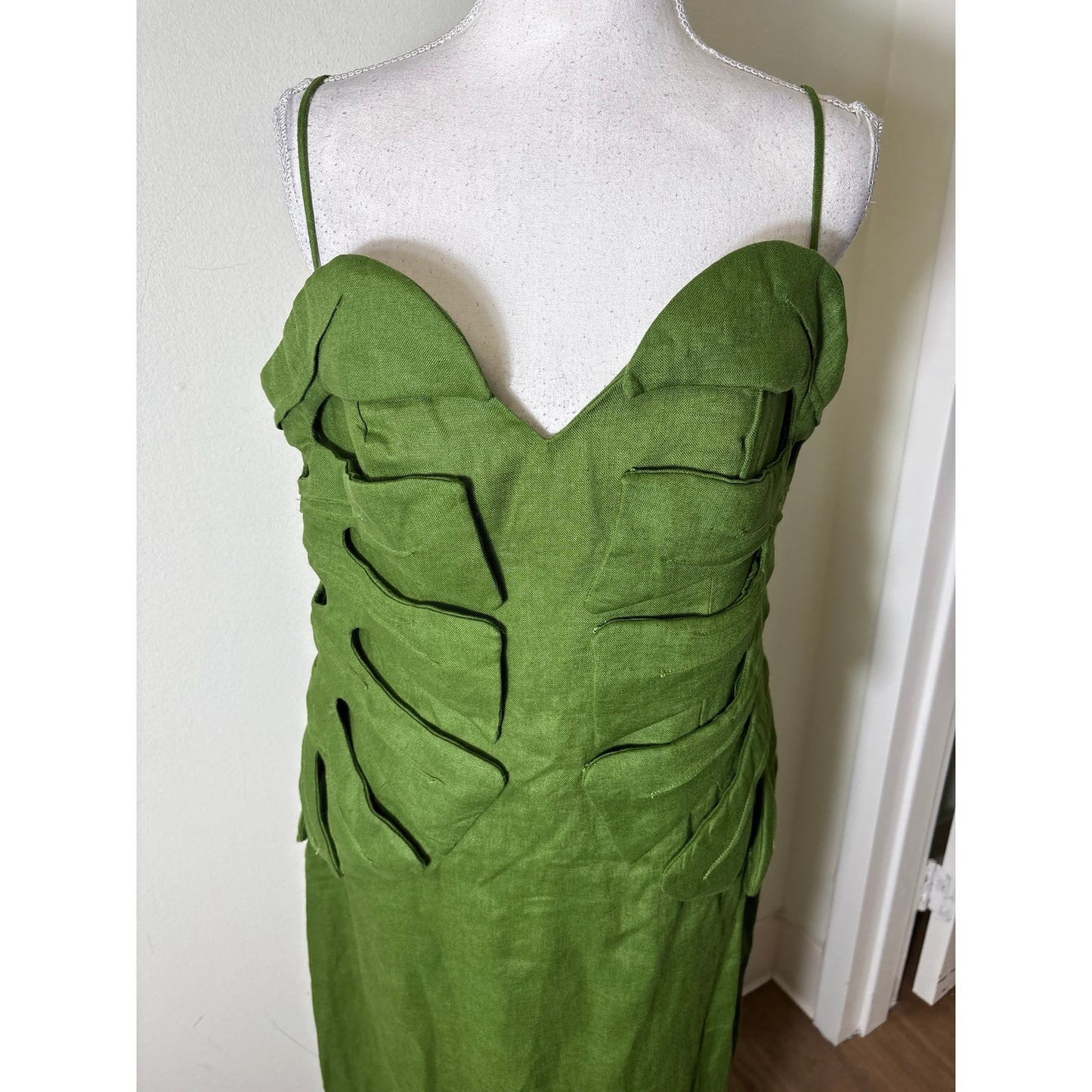 NWT Farm Rio Leafy Green Strapless "Leaf" Linen Maxi Dress Sz M