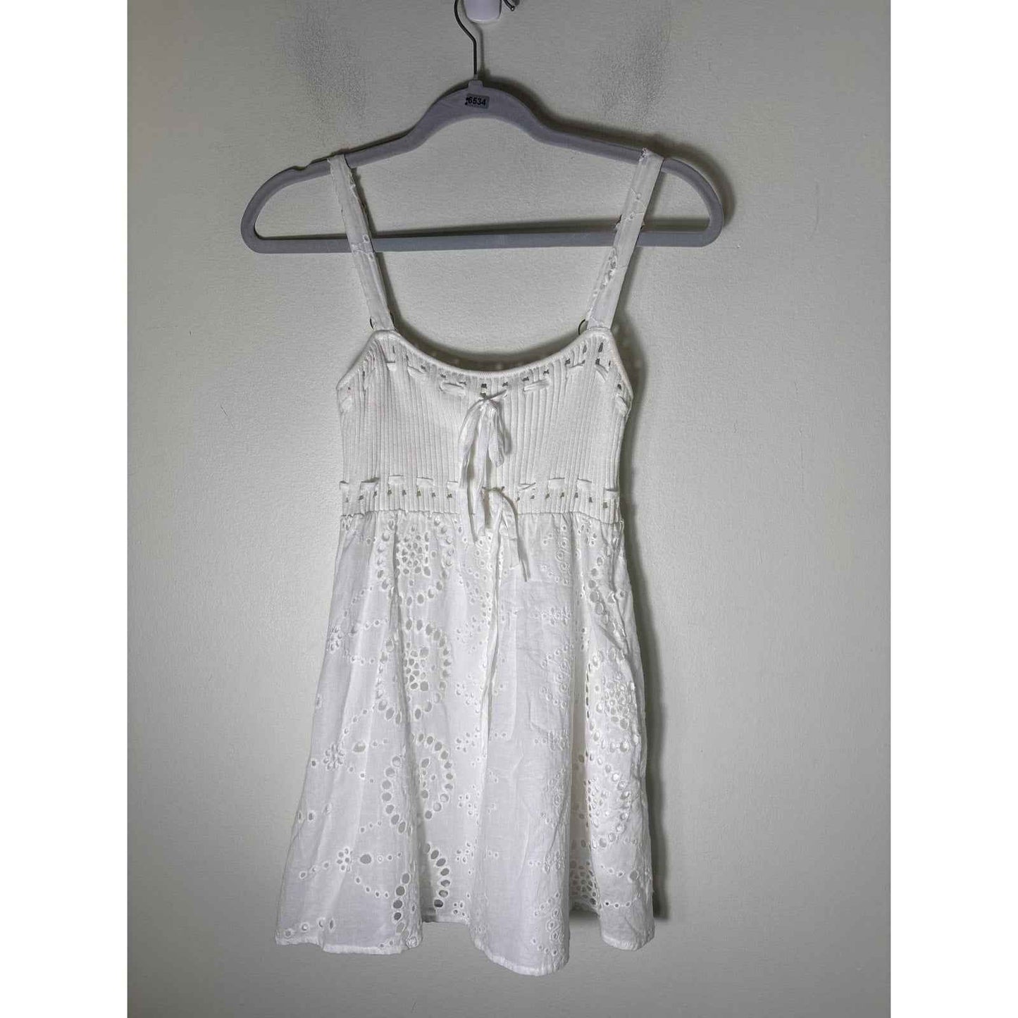 SABO White Mixed Media Eyelet Sleeveless Mini Dress Sz XS