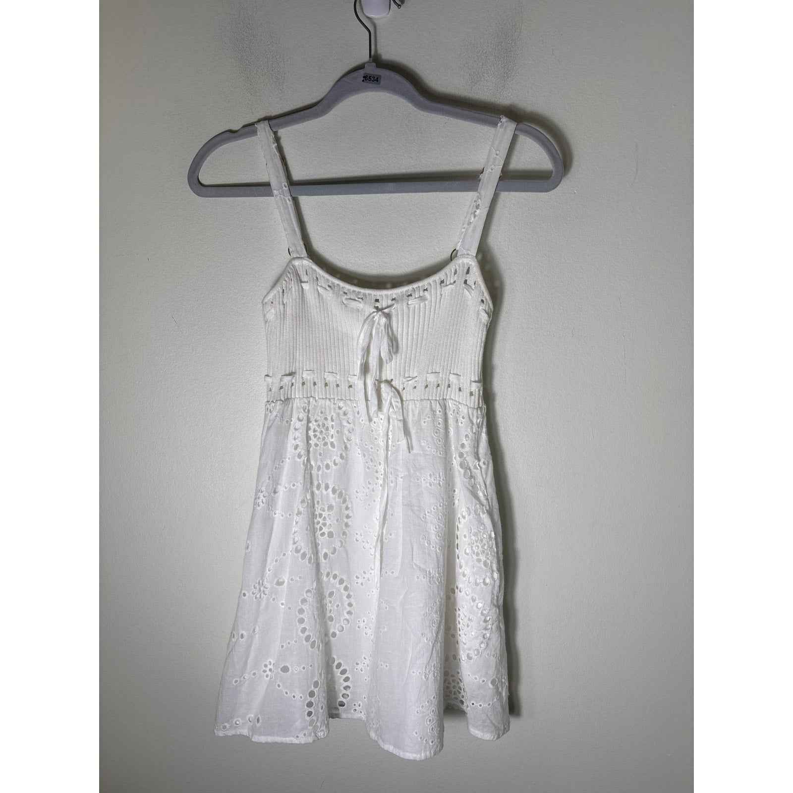 SABO White Mixed Media Eyelet Sleeveless Mini Dress Sz XS