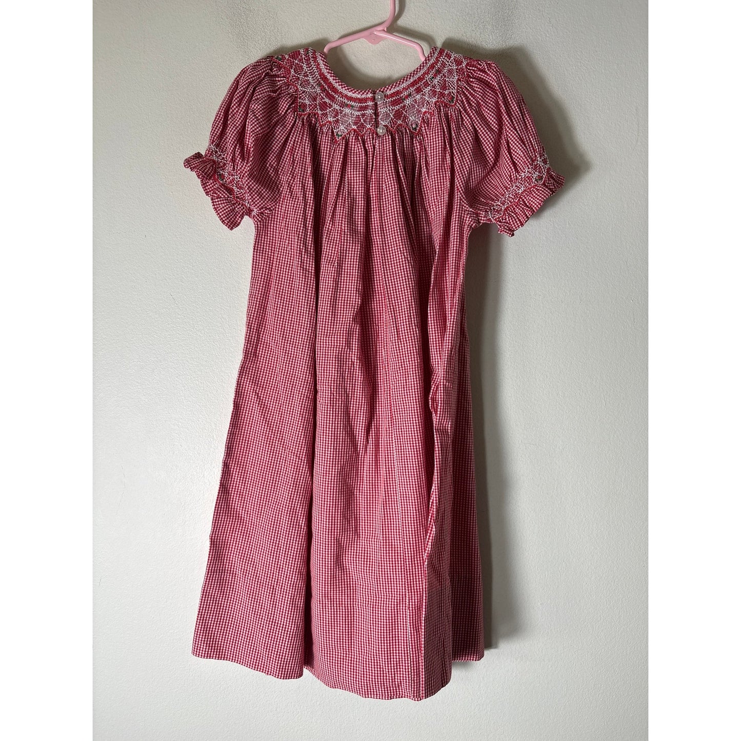 Girls Vintage Rosalina Red check smocked puff short sleeve dress Sz 4T