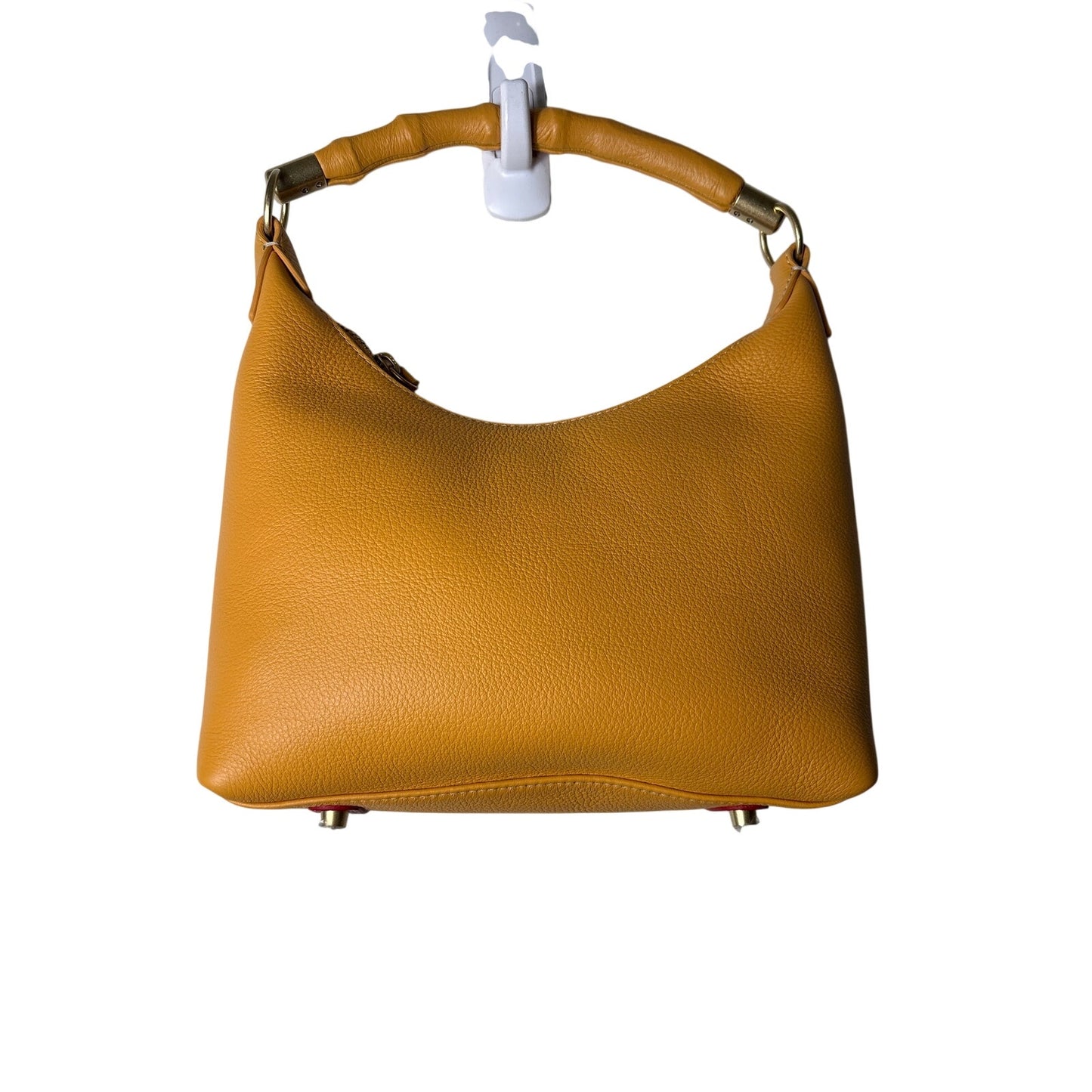 J.McLaughlin Marigold Yellow Pebbled Leather Bamboo Hand Bag Sz 11"x6"