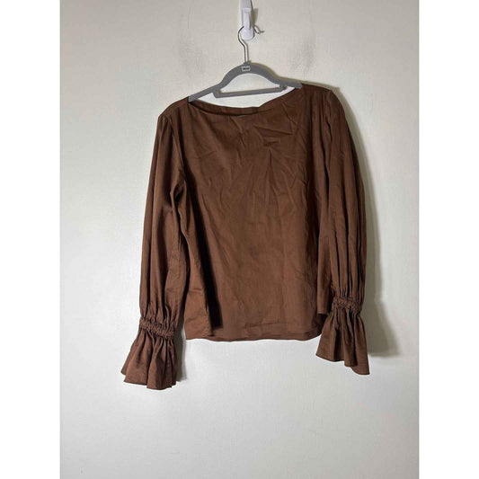 Something Navy Brown Long sleeve  Cotton Shirt Sz S
