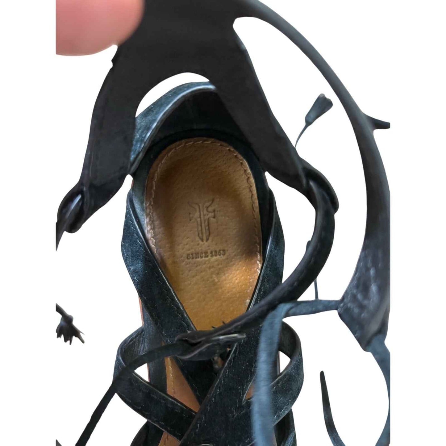 Frye Black Strappy Platform Cork Wedge Sz 8