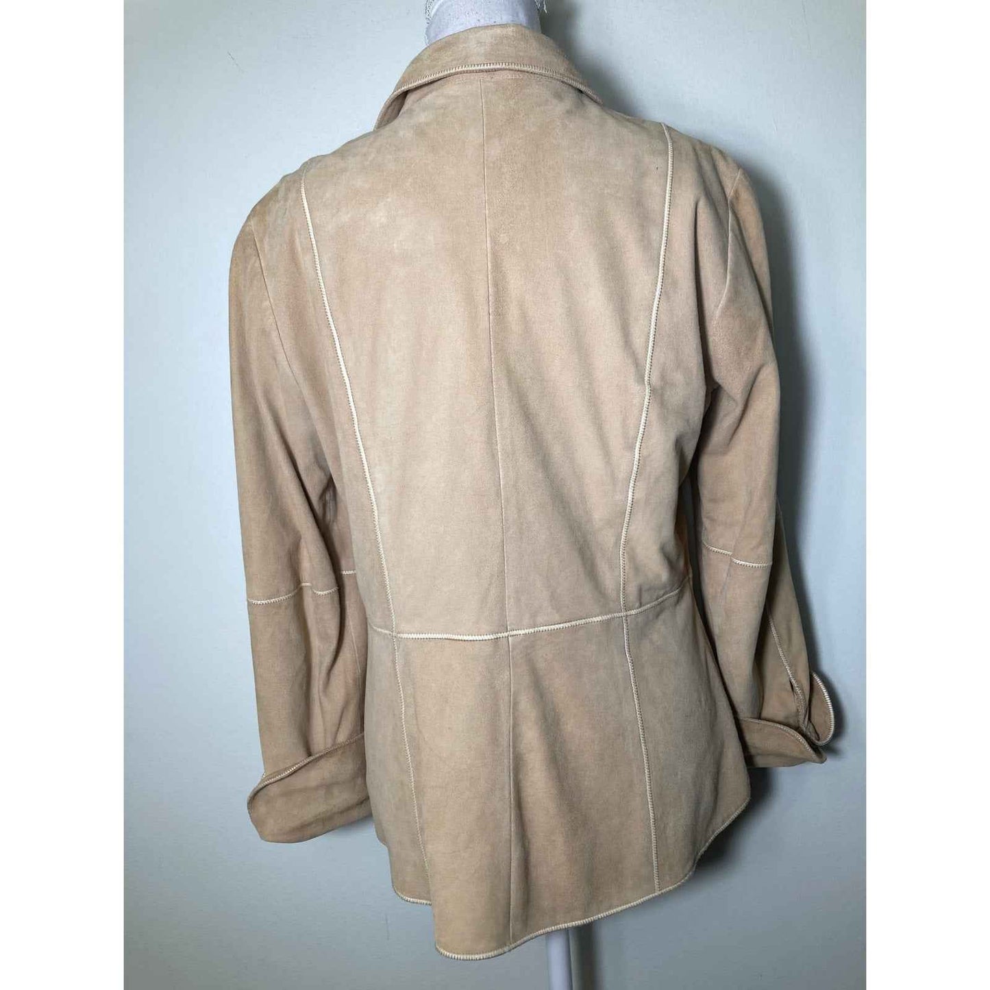 Worth Tan Leather Patchwork Zip Up Jacket Sz 10