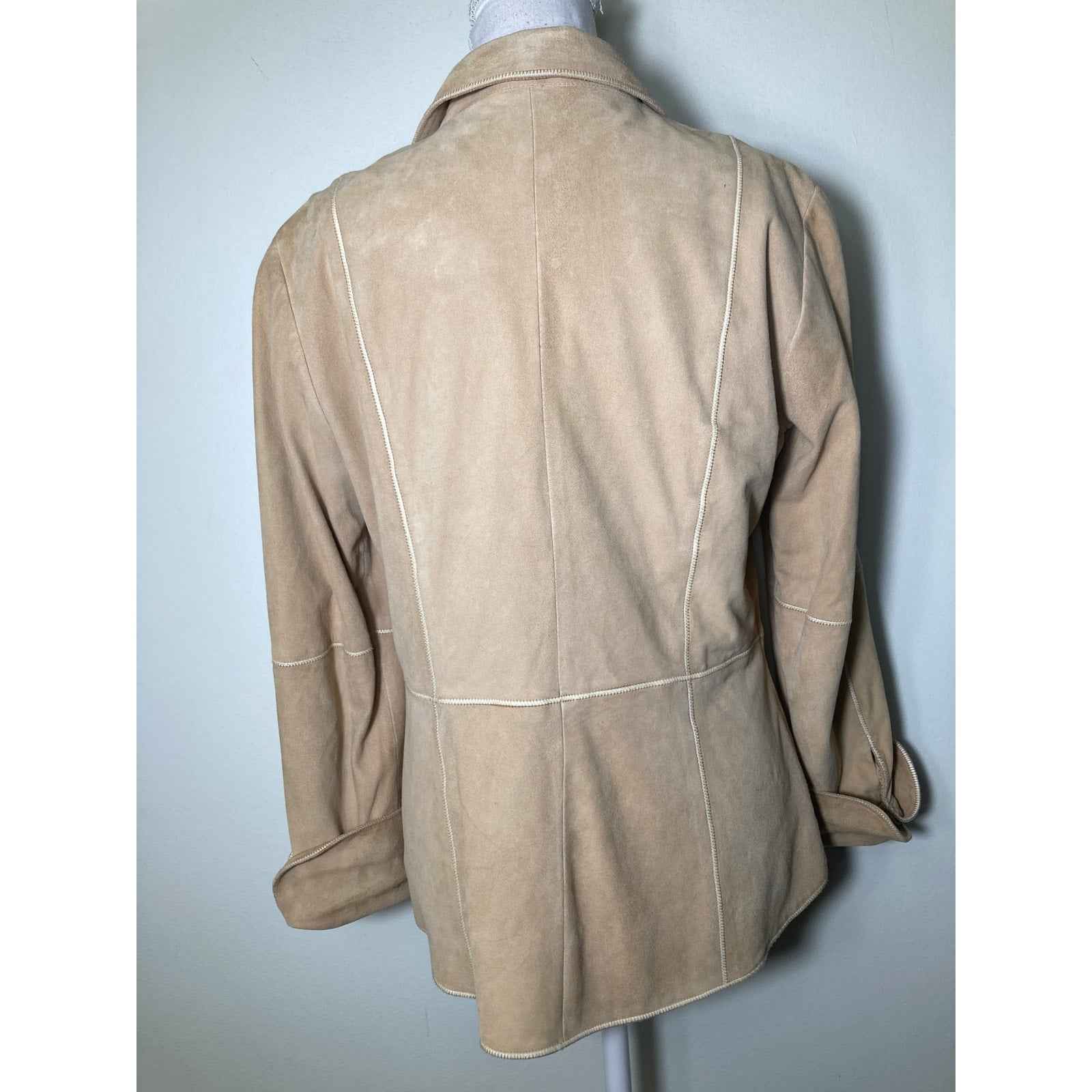 Worth Tan Leather Patchwork Zip Up Jacket Sz 10