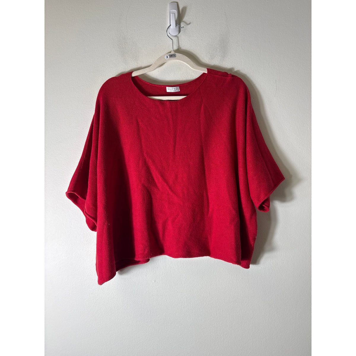 Suzy D Red Boxy Cropped Sweater Sz OS