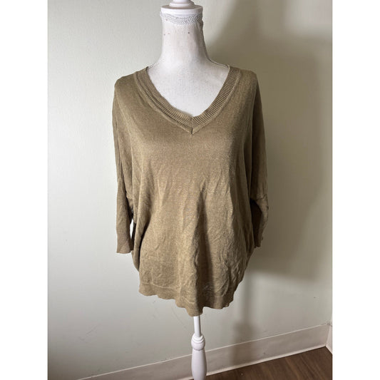 Estheme Paris Olive Green Lightweight Batwing Short Sleeve Pullover Sweater Sz M