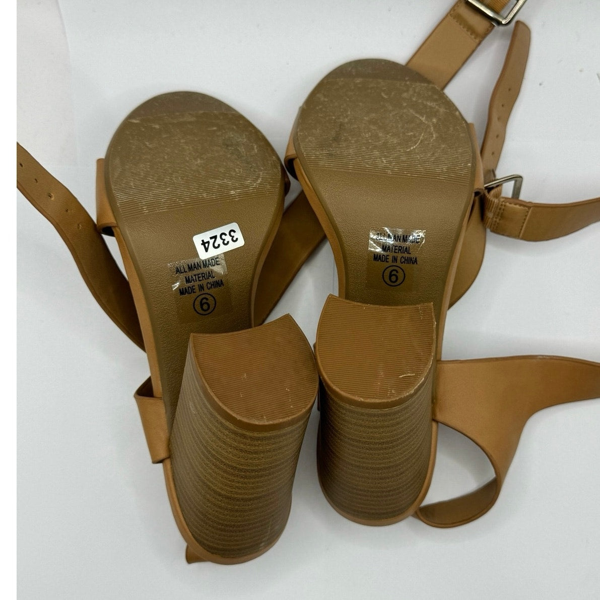 Delicious Tan Chunky Heel Ankle Strap Sandal Sz 6