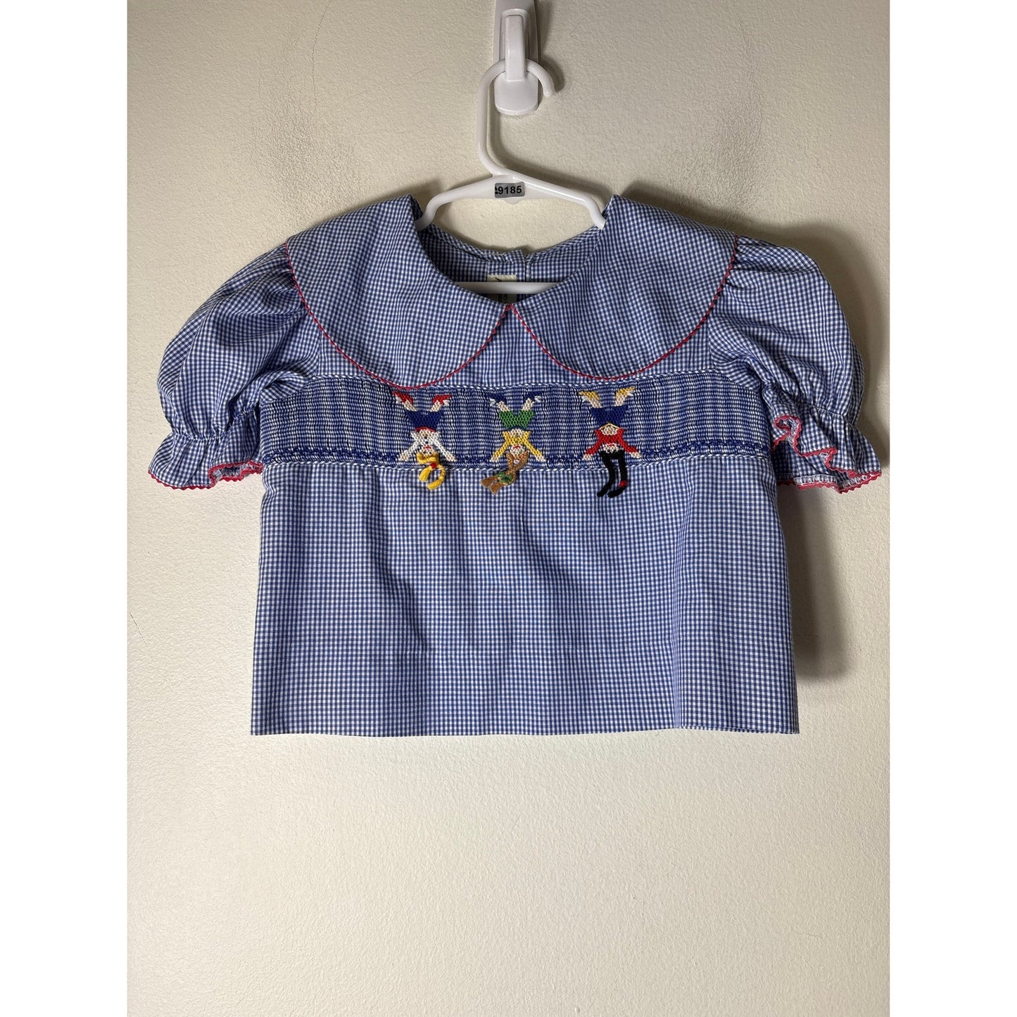 Girls Vintage Amanda Remembered Blue&White check smocked puff sleeve top Sz 3