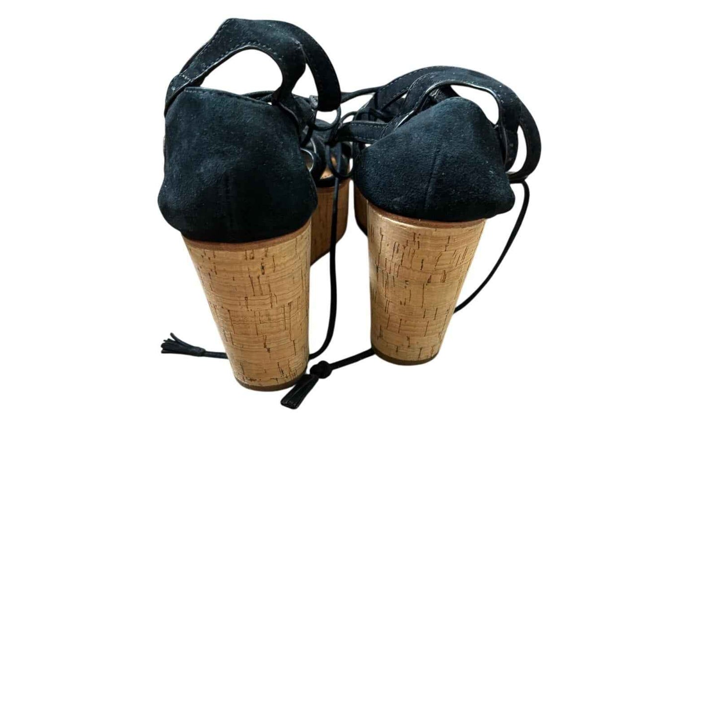 Frye Black Strappy Platform Cork Wedge Sz 8