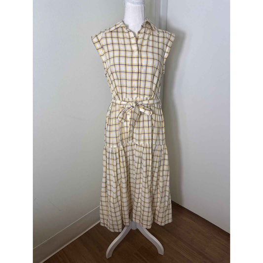 Mii Au Jardin Blue and Yellow Plaid Cap Sleeve Maxi Dress sz M