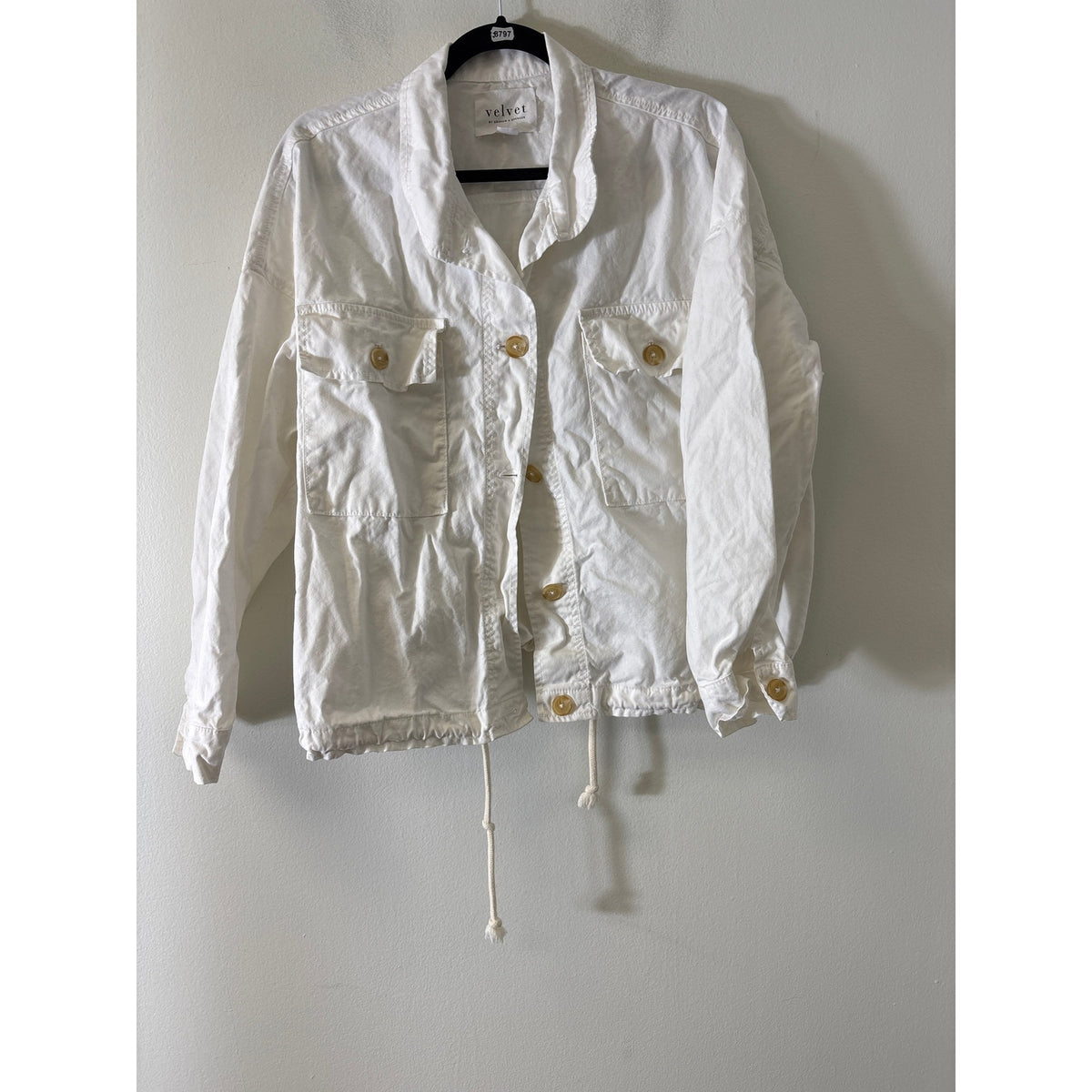 Velvet White Button Up Drawstring Waist Jacket Sz M