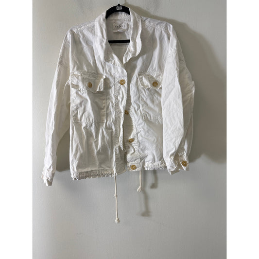 Velvet White Button Up Drawstring Waist Jacket Sz M
