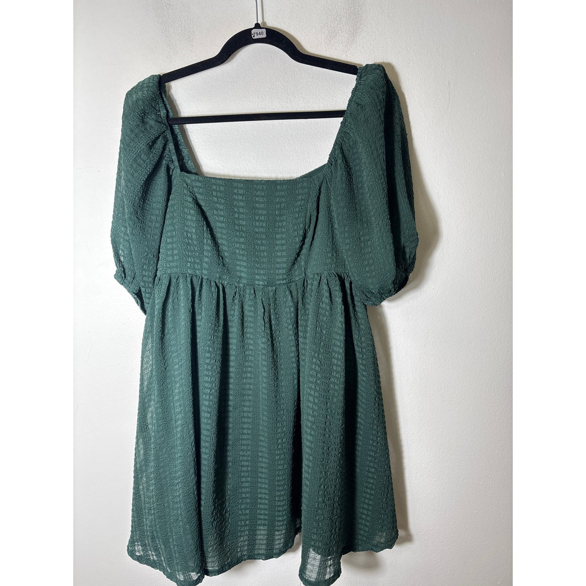 TCEC Forest Green Half Puff Sleeve Mini Dress Sz M