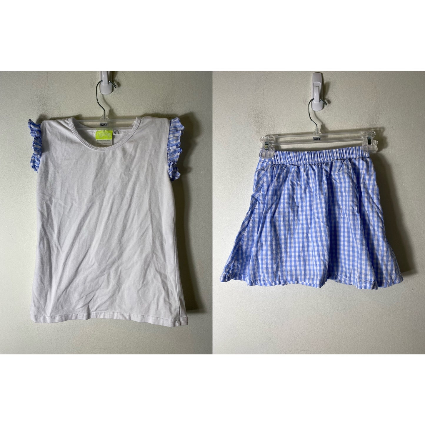 Classic Whimsy Girls Blue and White Gingham Skirt Set, Top and Bottom Sz 12